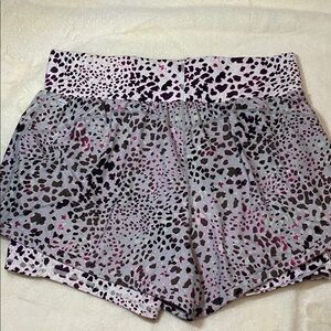 Fabletics Leopard Print Athletic Shorts - Pink and Black
